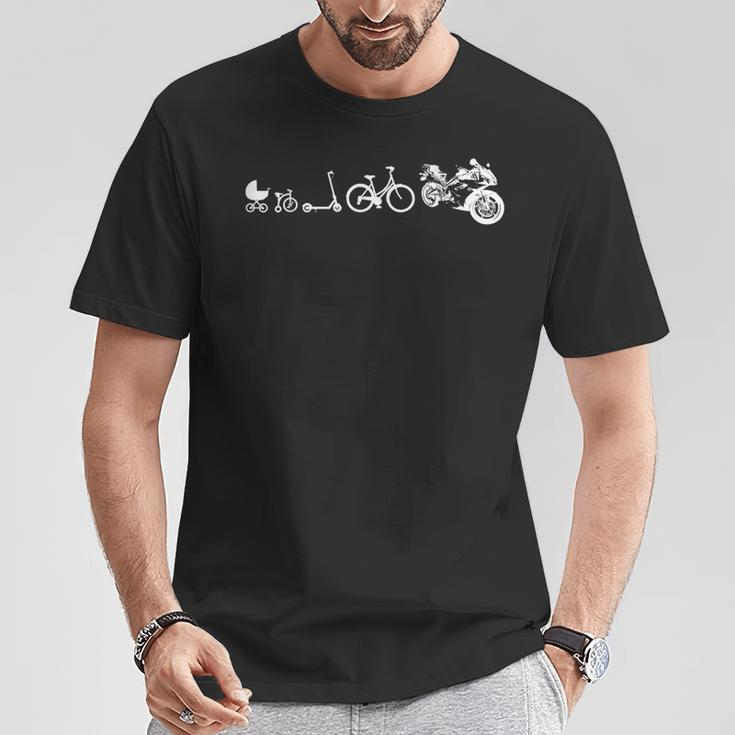 Evolution des Bikers Schwarzes T-Shirt, Motorrad und Fahrrad Design Lustige Geschenke
