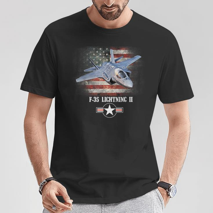 F-35 Lightning 2 Us Flag Proud Air Force Military Veteran T-Shirt Funny Gifts