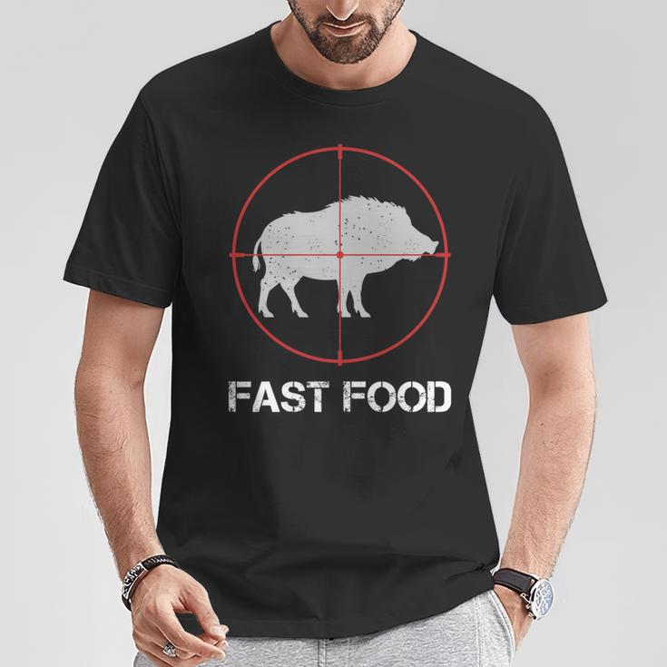 Fast Food Wildschweinjagd Lustige Tierwelt Jäger Papa T-Shirt Lustige Geschenke