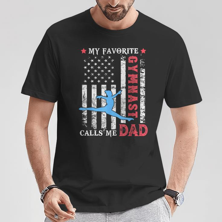 My Favorite Gymnast Calls Me Dad Usa Flag Father's Day T-Shirt Unique Gifts