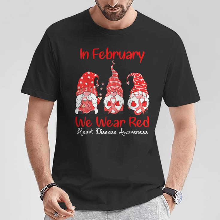 In February We Wear Red Three Gnomes Heart Disease Awareness T-Shirt Personalized Gifts