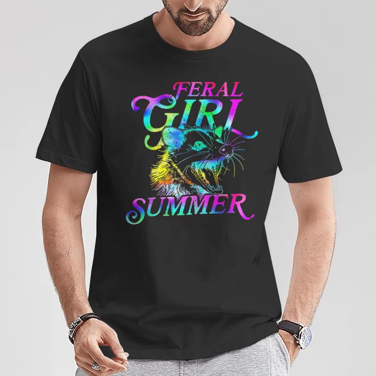 Feral Girl Summer Opossum Tie Dye Raccoon Vintage T-Shirt Unique Gifts