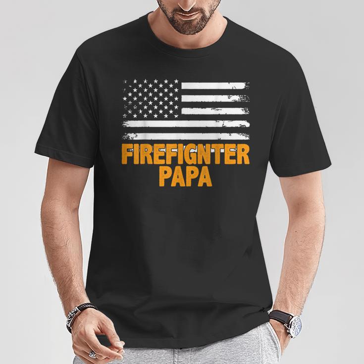 Feuerwehrmann Papa Amerikanische Flaggeatertag T-Shirt Lustige Geschenke