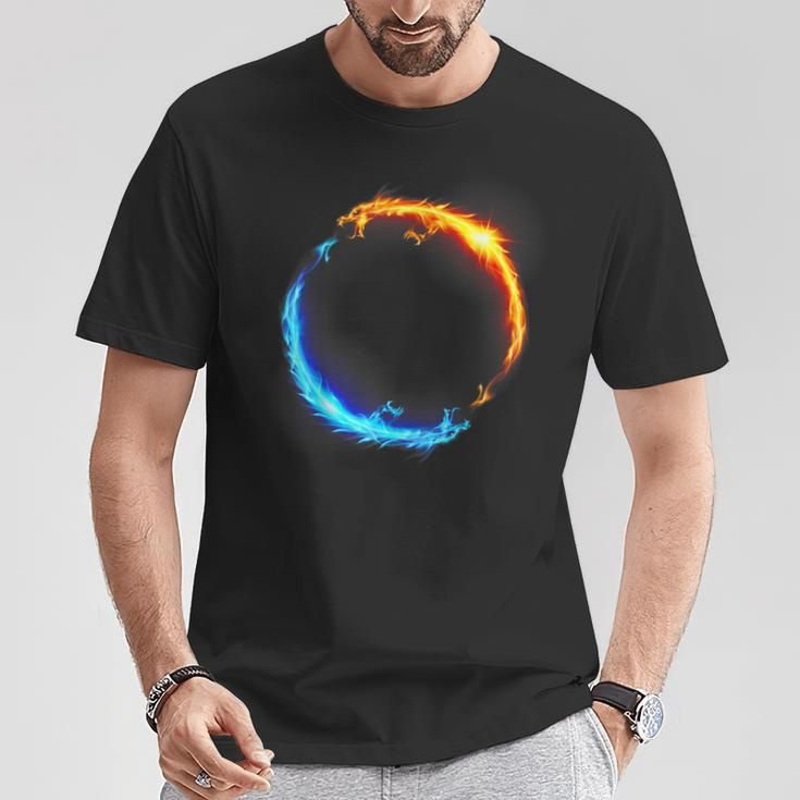 Fire And Ice Duel Dragon T-Shirt Lustige Geschenke