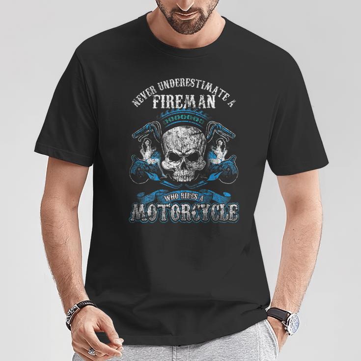 Fireman Biker Skull Never Underestimate Motorcycle T-Shirt Unique Gifts