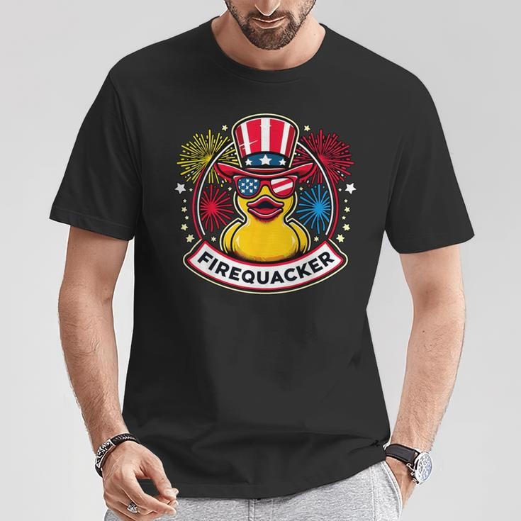Firequacker 4Th Of July Rubber Duck Usa Flag T-Shirt Unique Gifts