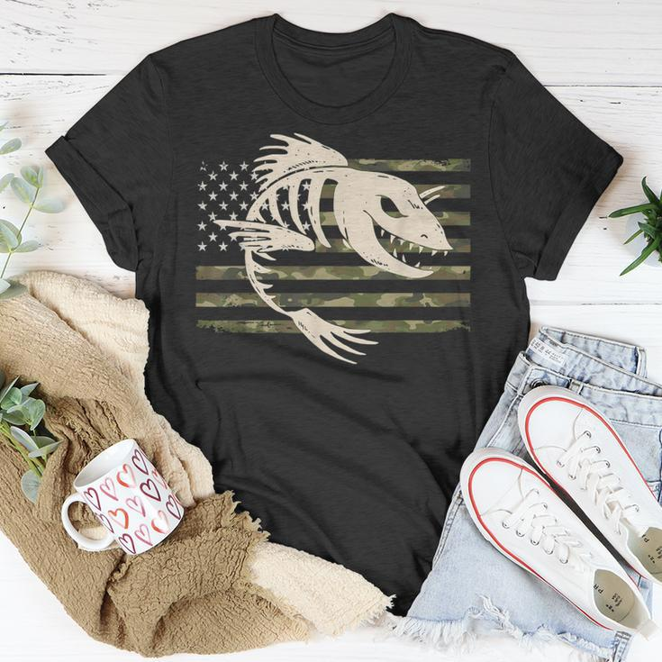 Fish Bones Skeleton Camo Us American Flag Camouflage Fishing T-Shirt Unique Gifts