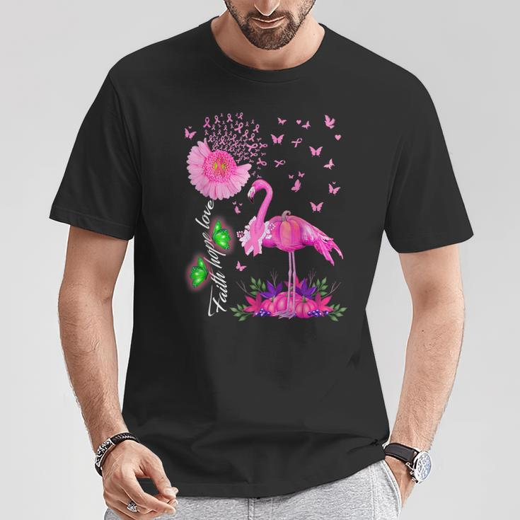 Flamingo Faith Hope Love Pink Pumpkin Ribbon Breast Cancer T-Shirt Unique Gifts