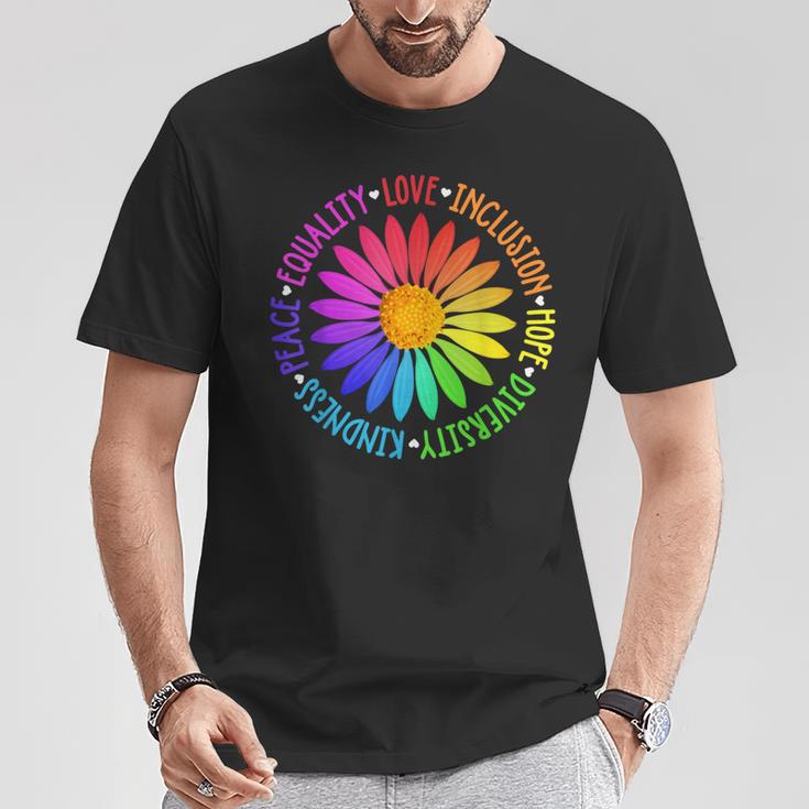 Flower Kindness Peace Equality Rainbow Flag Lgbtq Ally Pride T-Shirt Unique Gifts