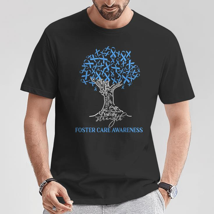 Foster Care Awareness Tree Ribbon Blue T-Shirt Unique Gifts