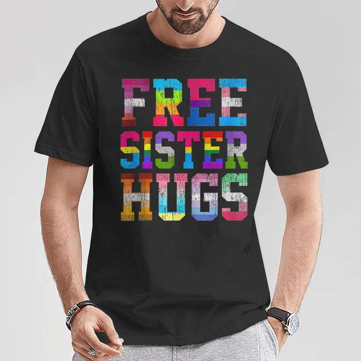 Free Sister Hugs Pride Month Rainbow Transgender Flag Lgbtq T-Shirt Unique Gifts