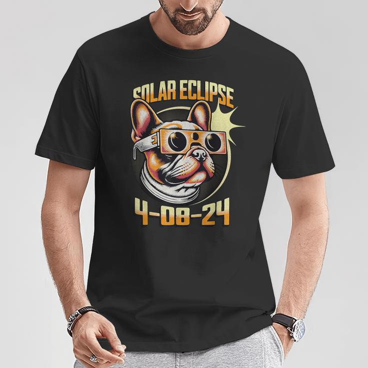 French Bulldog Wearing Solar Eclipse Glasses 2024 T-Shirt Unique Gifts