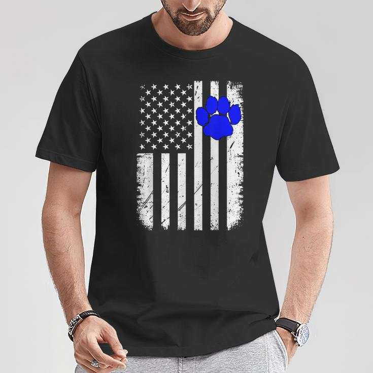 Fun Thin Blue Line Police K9 Dog American Flag T-Shirt Unique Gifts