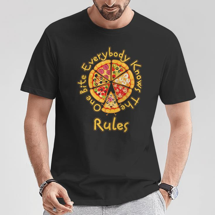 1 One Bite Everybody Knows Rules Pizza Food Lover T-Shirt Unique Gifts