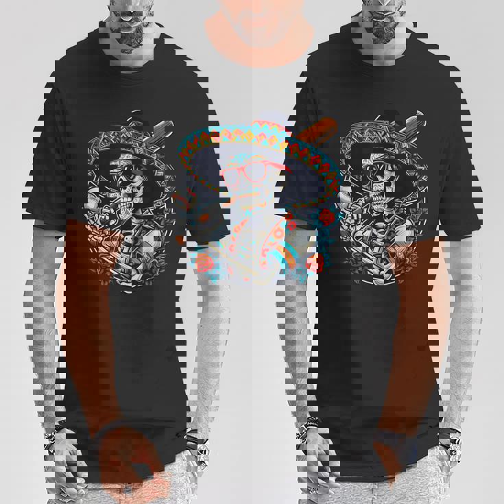 Baseball Skeleton Mexican Sombrero Cool Cinco De Mayo T-Shirt Personalized Gifts