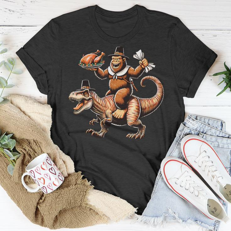 Bigfoot Riding T-Rex Vintage Thanksgiving Turkey Day T-Shirt Unique Gifts
