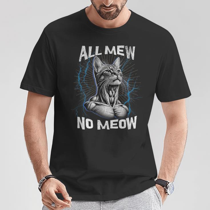 Bootleg Mewing Cat Looksmaxxing Meme All Mew No Meow T-Shirt | Mazezy