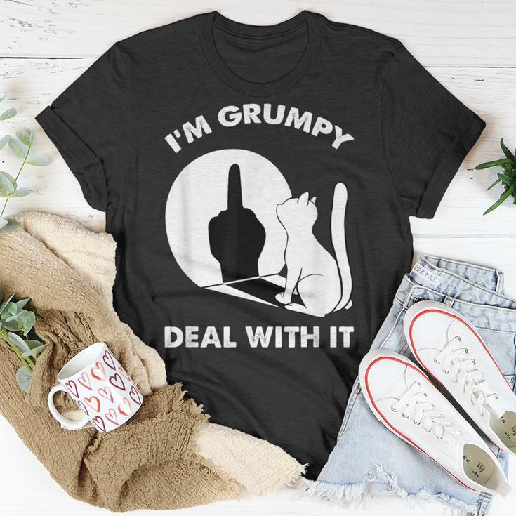 Cat Cat Shadow I'm Grumpy Deal With It T-Shirt Funny Gifts