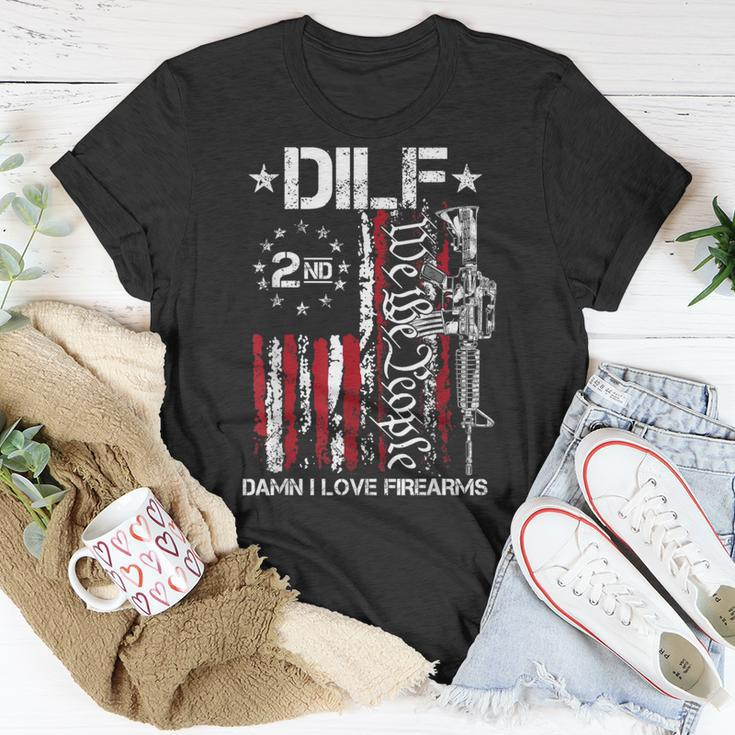 Dilf Damn I Love Firearms Gun American Flag T-Shirt Unique Gifts