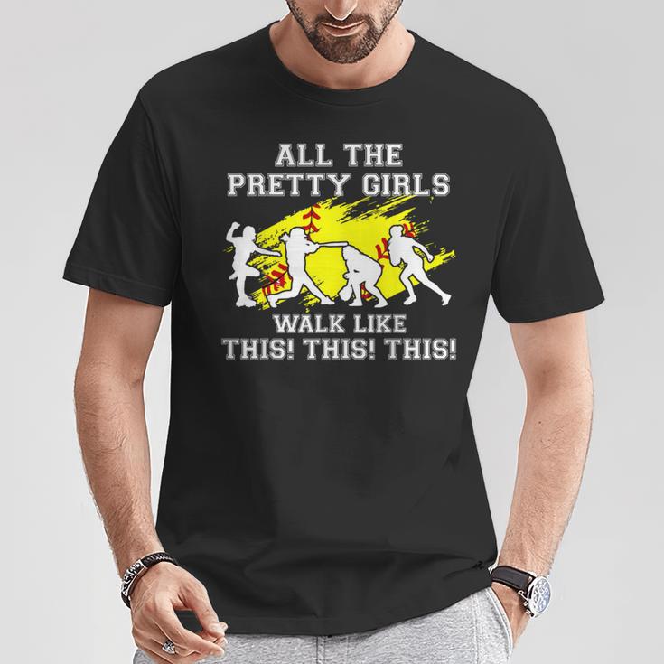 Girls Walk Like This Softball Pitcher N Youth Women T-Shirt Unique Gifts