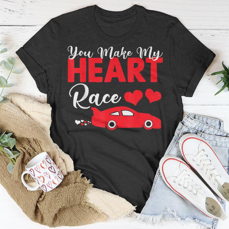 You Make My Heart Race Car Racer Valentine's Day T-Shirt Unique Gifts