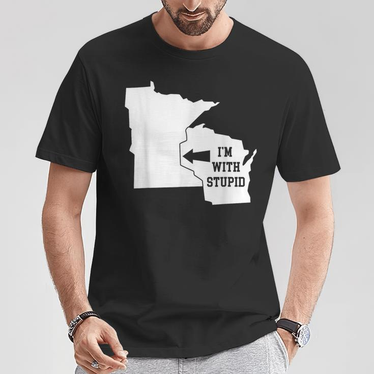 I'm With Stupid Minnesota Arrow From Wisconsin T-Shirt Unique Gifts