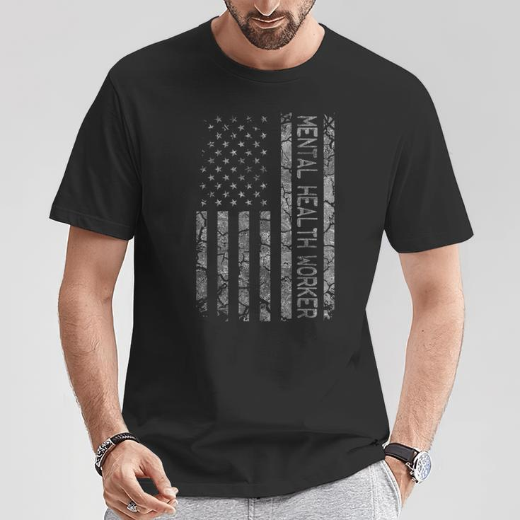 Job Title Worker American Flag Mental Health Worker T-Shirt Unique Gifts