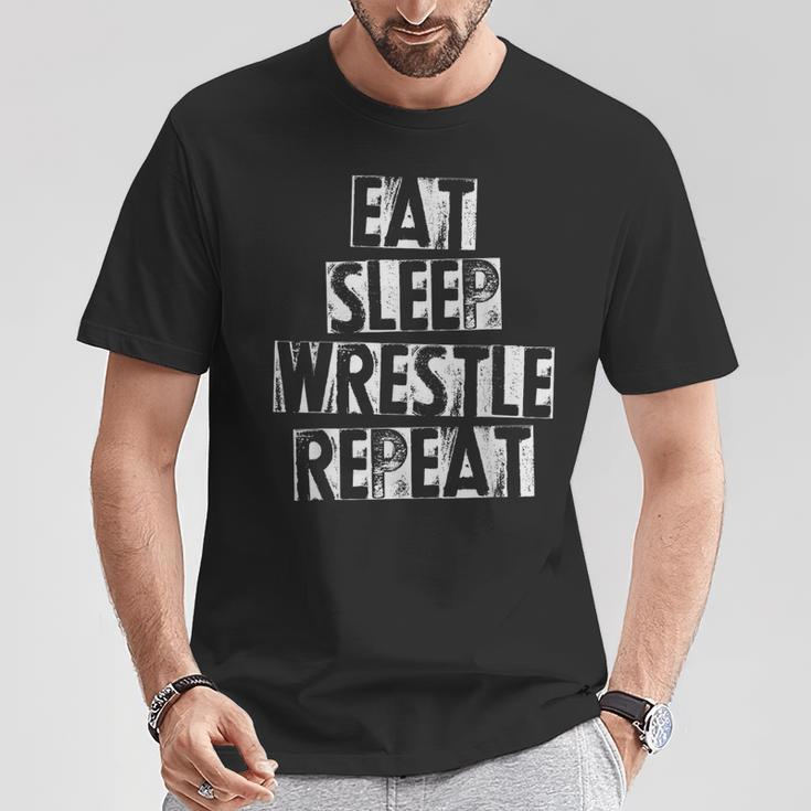 Vintage Wrestler Wrestling Eat Sleep Wrestle Repeat T-Shirt Unique Gifts