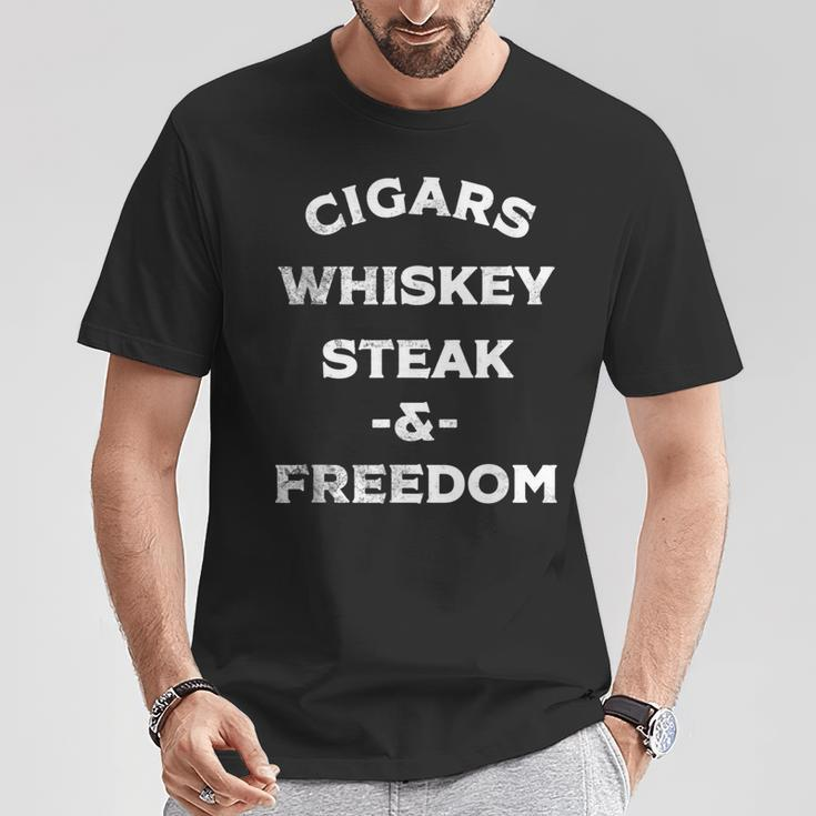 Whiskey Cigars Whiskey Steak & Freedom T-Shirt Unique Gifts