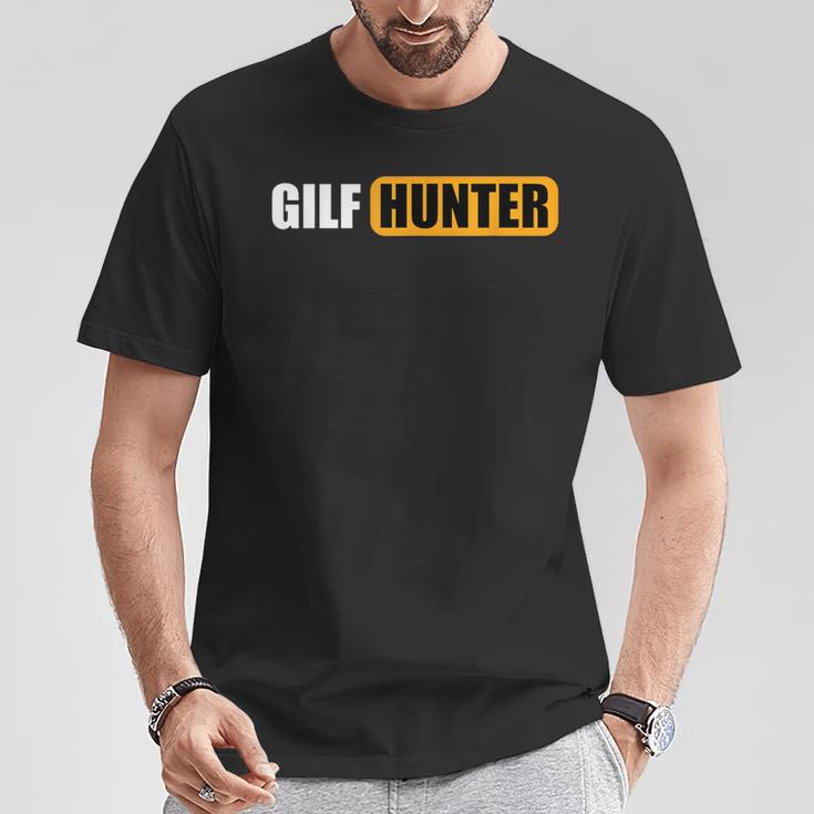 GILF Hunter Schwarzes T-Shirt, Lustiges Design in Gelb und Weiß Lustige Geschenke