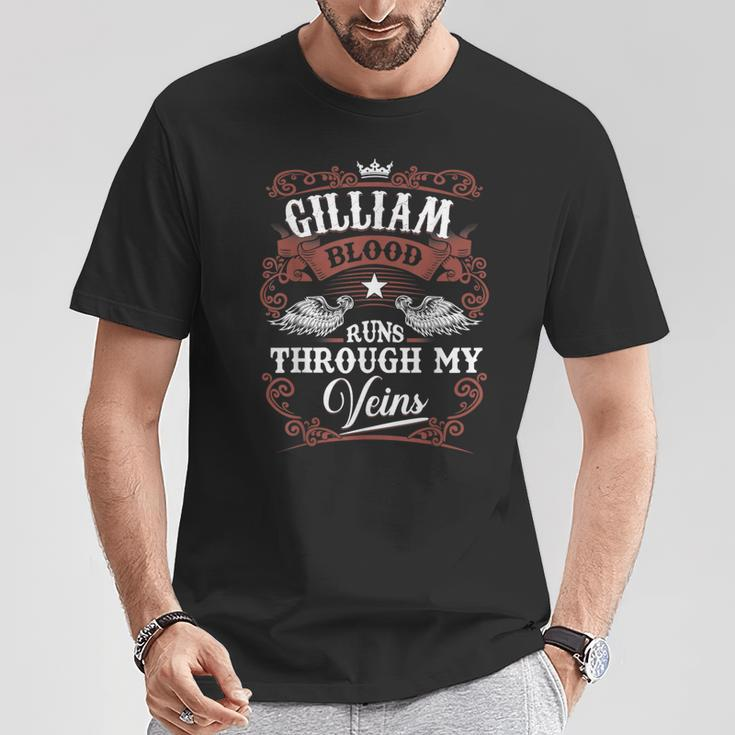 Gilliam Blood Runs Through My Veins Vintage Family Name T-Shirt Funny Gifts