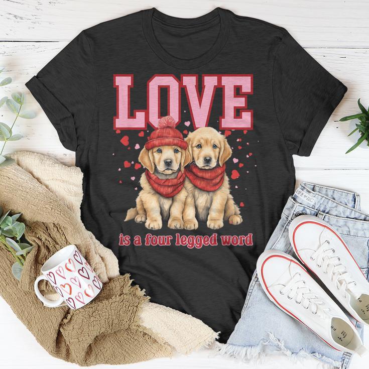 Golden Retriever Love Is A Four Legged Word Valentines Day T-Shirt Unique Gifts