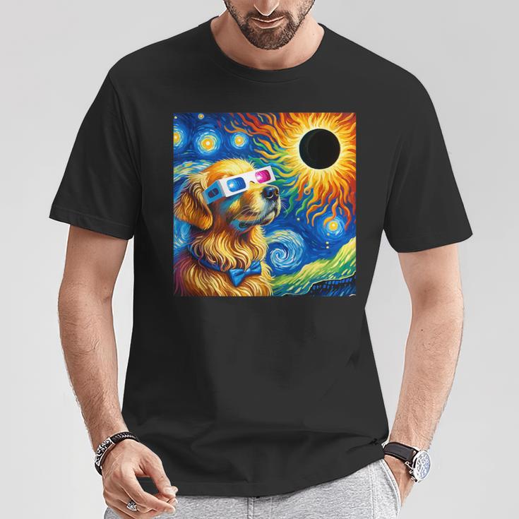 Golden Retriever Solar Eclipse 2024 Van Gogh Starry Night T-Shirt Unique Gifts