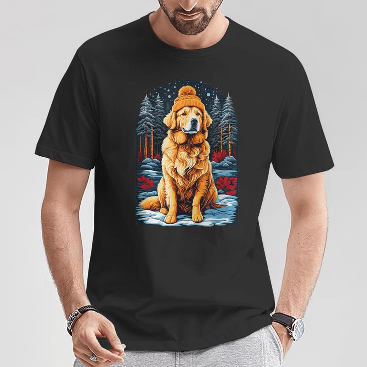 Golden Retriever In Winter Hat Happy Golden Retriever T-Shirt Lustige Geschenke