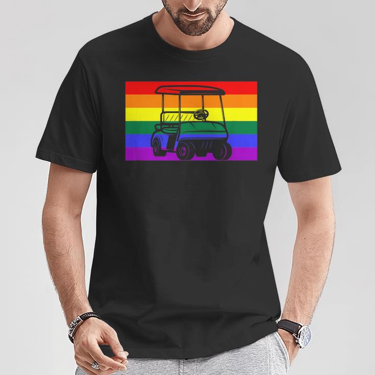 Golf Cart Gay Pride Flag Lgbtq Aesthetic Golfer Pattern Cute T-Shirt Unique Gifts