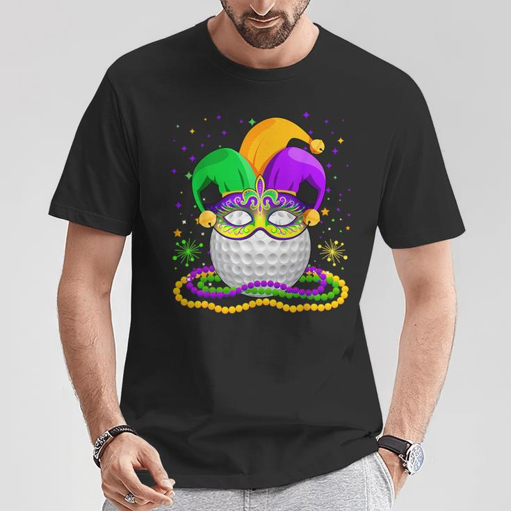 Golf Wearing Jester Hat Masked Beads Mardi Gras Player T-Shirt Personalized Gifts