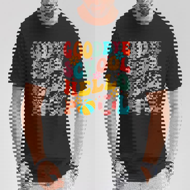 Goodbye School Hello Pool Summer Groovy Last Day Of School T-Shirt Personalized Gifts