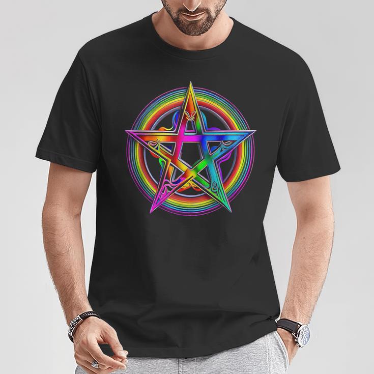 Goth Lgbtq Gay Pride Satanic Rainbow Pentagram T-Shirt Unique Gifts