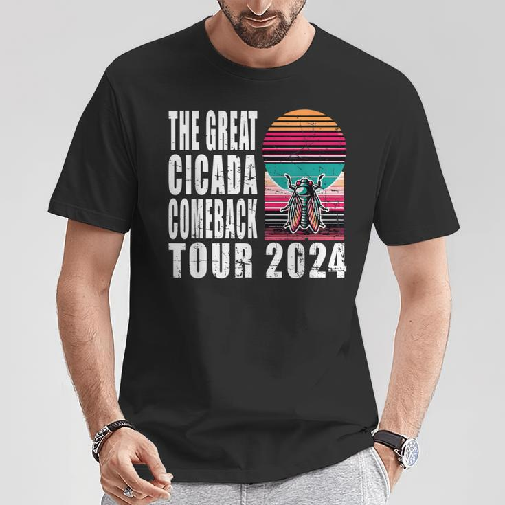 Great Cicada Comeback Tour 2024 Insect Invasion Retro T-Shirt Funny Gifts