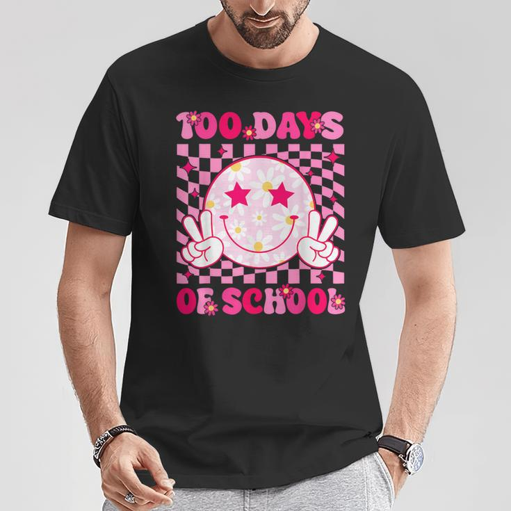 Groovy 100 Days Of School Pink Smile Face Ns Girls Womens T-Shirt Funny Gifts