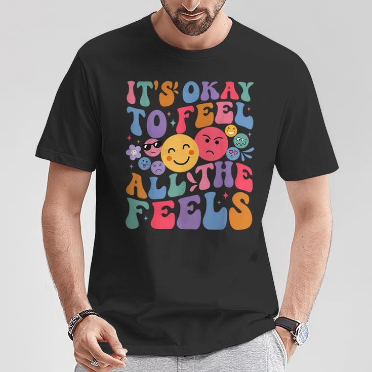 Groovy It's Ok To Feel All The Feels Emotions Mental Health T-Shirt Unique Gifts