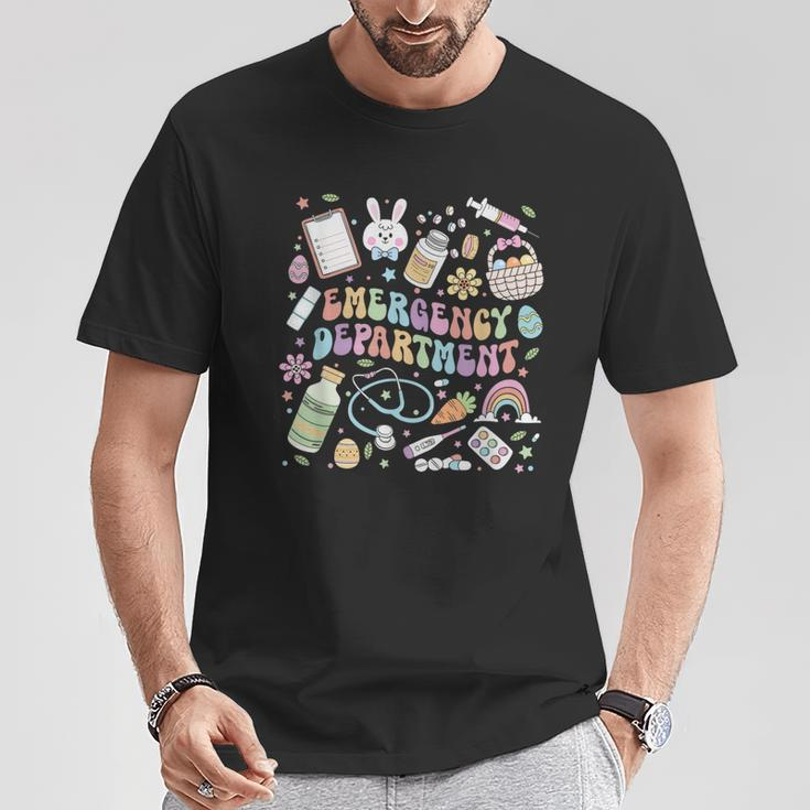 Groovy Spring Emergency Department Easter Bunny Er Nurse T-Shirt Unique Gifts