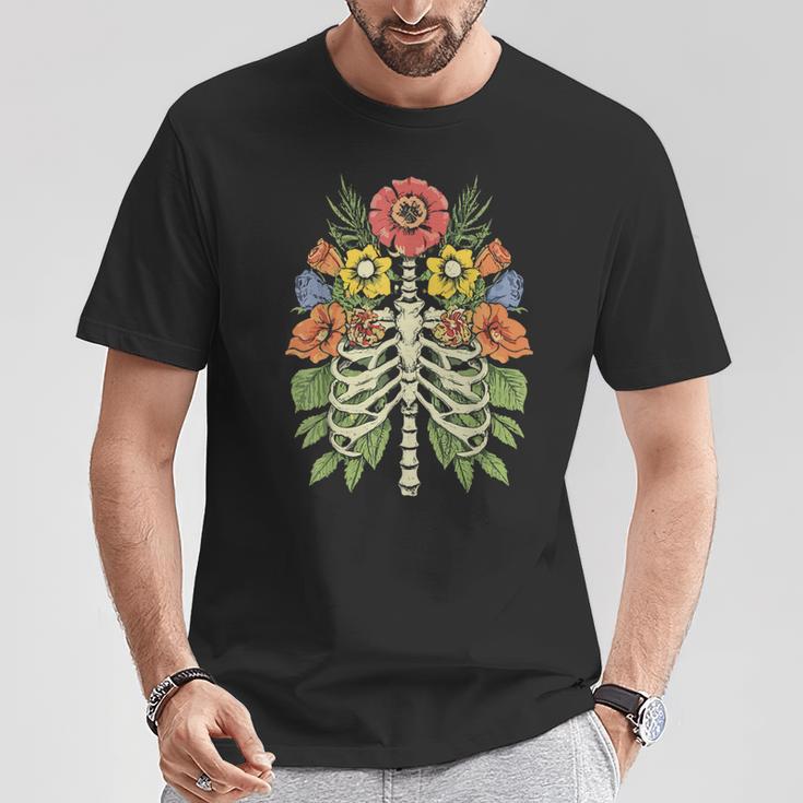 Grow Through It Flower Spine Skeleton Vintage Floral Women T-Shirt Unique Gifts