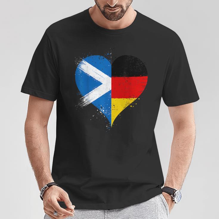 Halb Schottisch Halb Deutsch Ein Coole Flaggen In Liebe Herz T-Shirt Lustige Geschenke