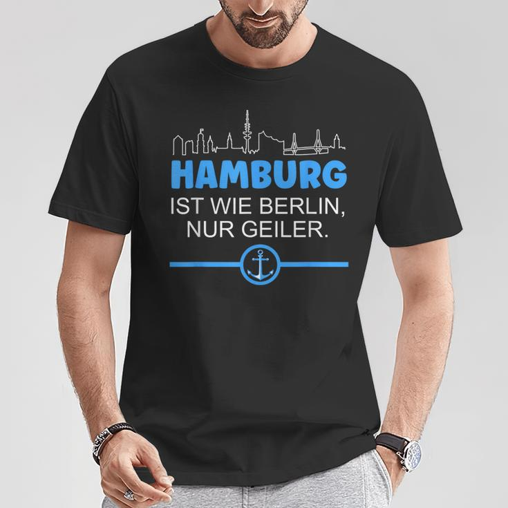 Hamburg Is Like Berline Nur Geiler Skyline Anchor S T-Shirt Lustige Geschenke