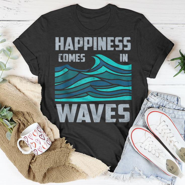 Happiness Comes In Waves Cool Vintage Surfer Surf T-Shirt Unique Gifts