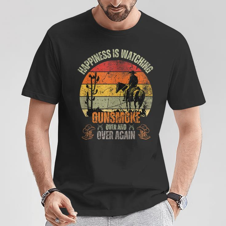 Happiness Is Watching Gun-Smoke Over And Vintage Cowboys T-Shirt Unique Gifts