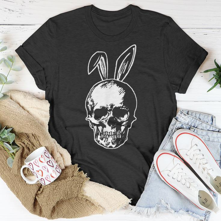 Happy Easter Skull With Bunny Ears Ironic T-Shirt Unique Gifts