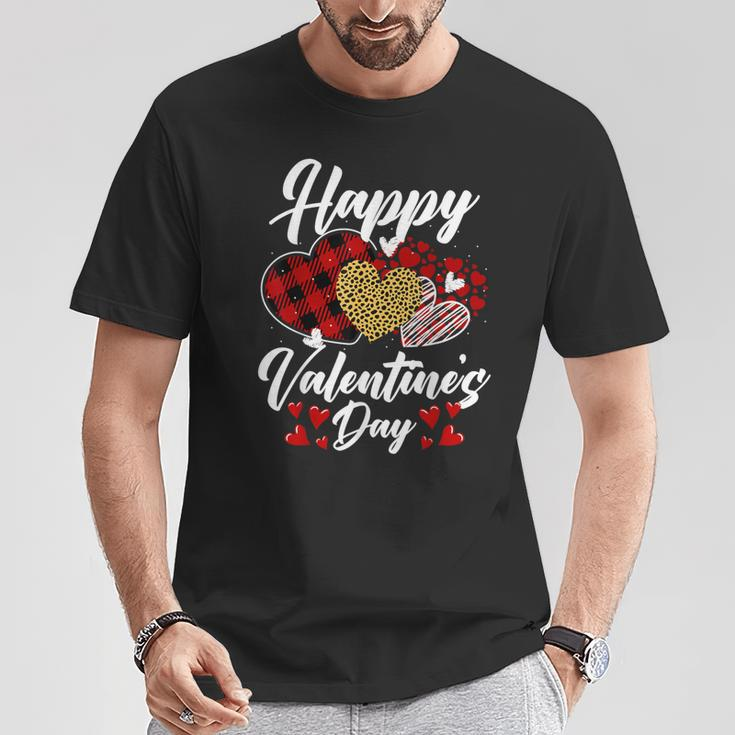 Happy Valentine's Day Hearts With Leopard Plaid Valentine T-Shirt Unique Gifts