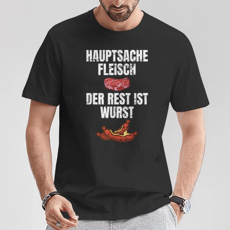 Hauptsache Fleischesser Meat Der Rest Ist Wurst T-Shirt Lustige Geschenke